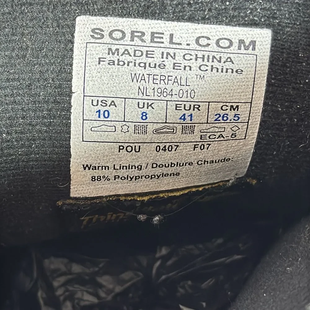 Sorel Waterfall Women’s Black Winter Boots Suede‎ Sz 10